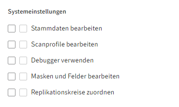 Benutzerrechte; Abschnitt 'Systemeinstellungen'