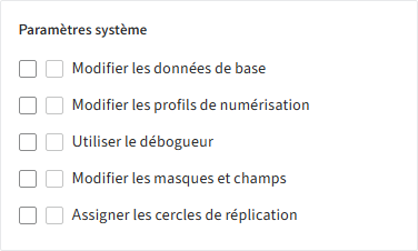 Droits utilisateurs, 'Réglages système'