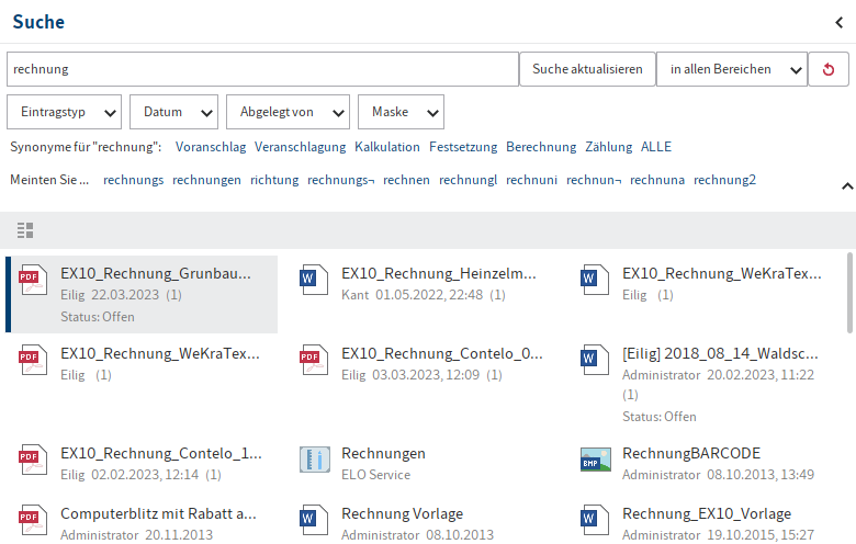 Suchergebnis; Beispiel einer Kacheldarstellung
