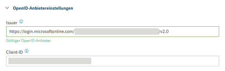 Übertragene Einstellungen in der Konfigurationsseite von ELO Modern Authentication
