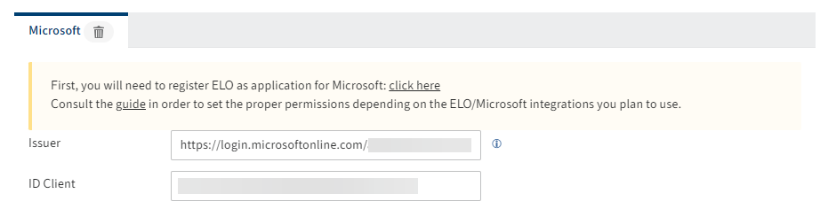 Réglages transférés dans la page de configuration d'ELO Modern Authentication.