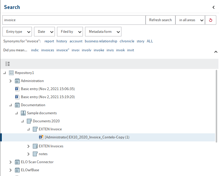 Search result; Tree view