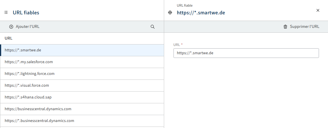Section 'URLs dignes de confiance'