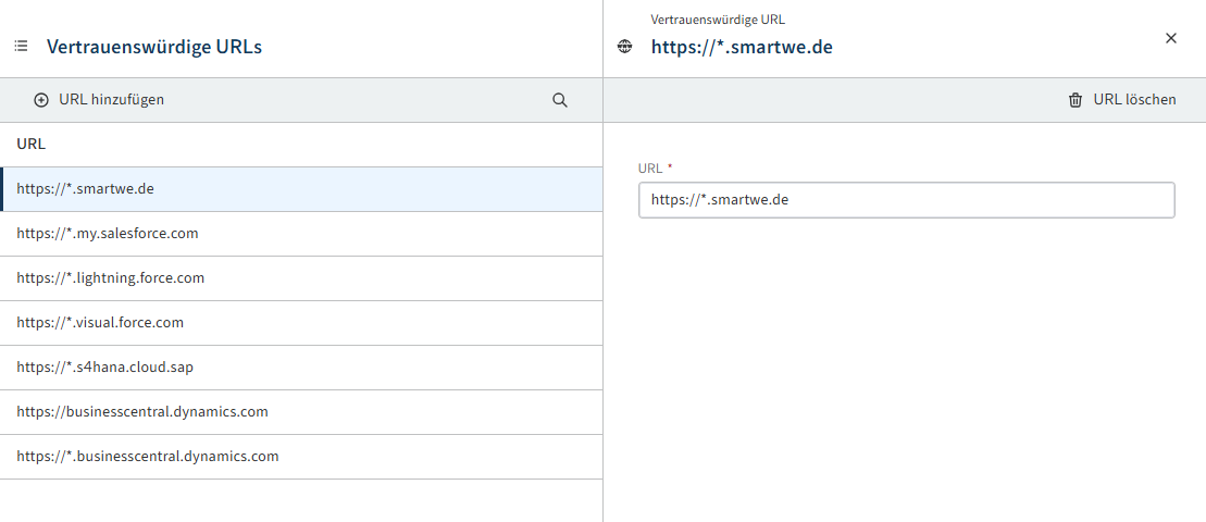 Bereich 'Vertrauenswürdige URLs'