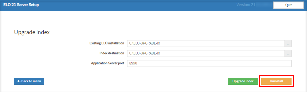 ELO Server Setup; Button 'Uninstall'