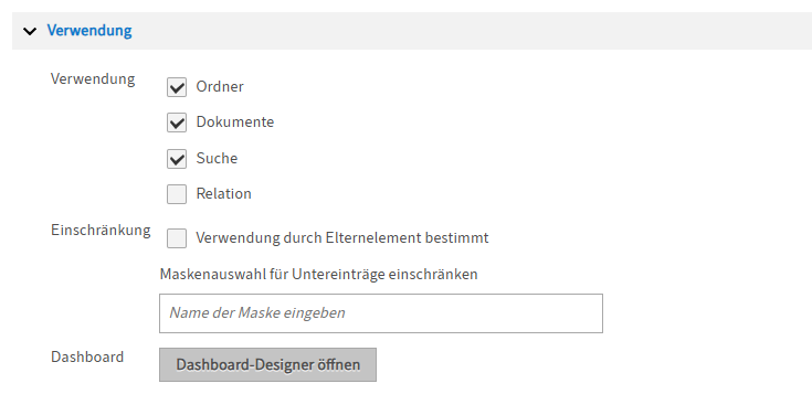 Bereich 'Verwendung'