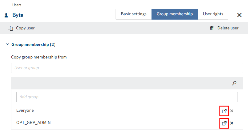 Link icons on the 'Group membership' tab