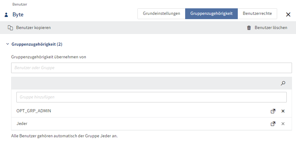 Übersicht der Konfigurationsmöglichkeiten im Tab 'Gruppenzugehörigkeit'