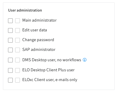 User rights; 'User administration' section