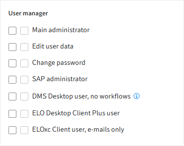 User rights; 'User administration' section