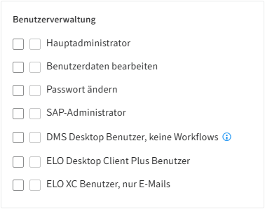 Benutzerrechte; Abschnitt 'Benutzerverwaltung'
