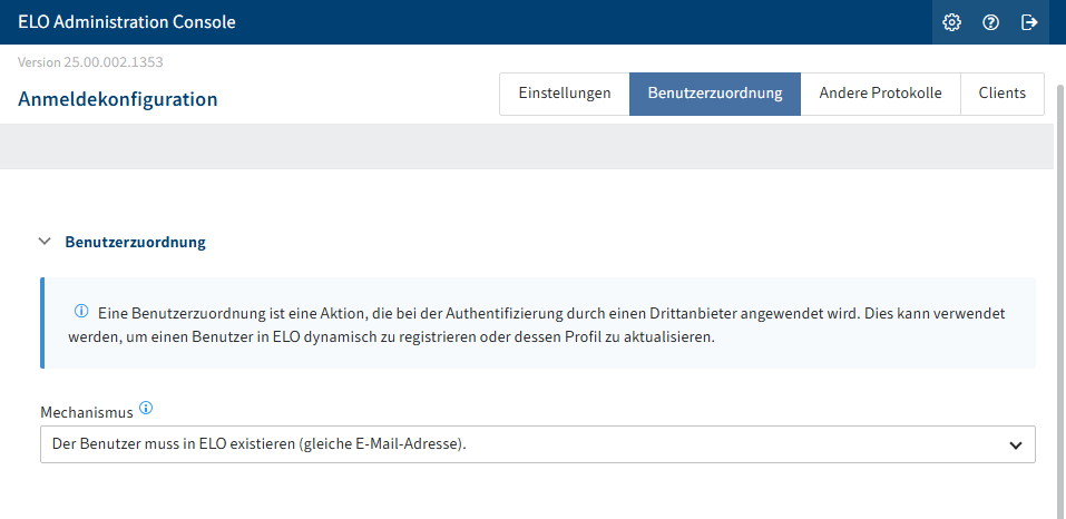 Bereich 'Benutzerzuordnung'