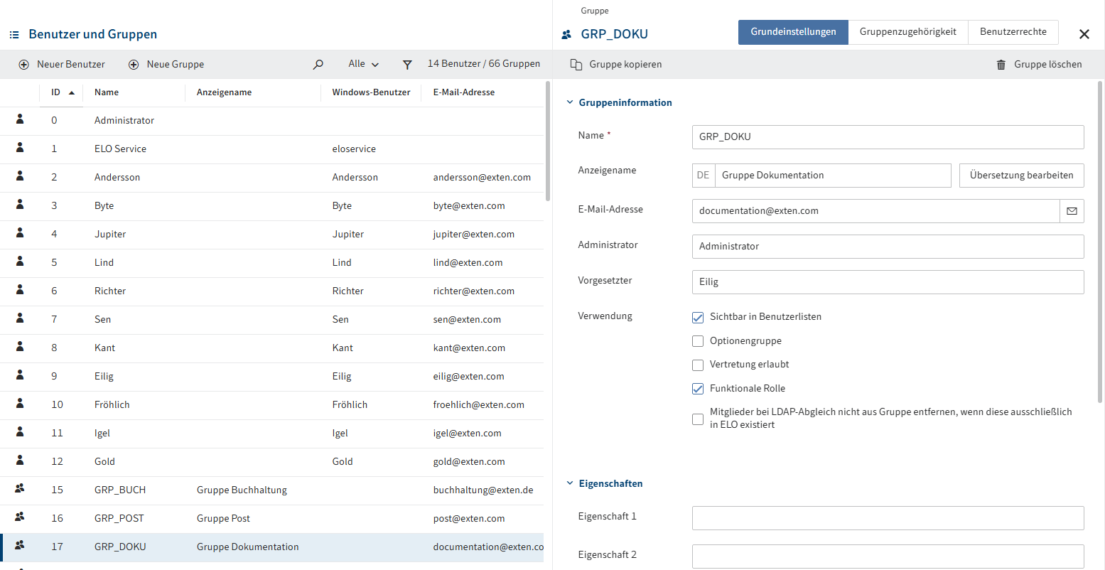 Bereich 'Gruppenverwaltung'