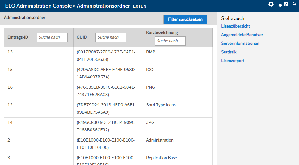 Menüpunkt 'Administrationsordner'