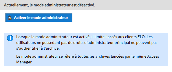 Section 'Mode administrateur'
