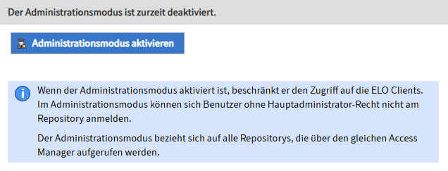 Bereich 'Administrationsmodus'