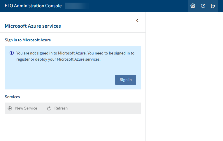 'ELO Azure Administration' area before authentication