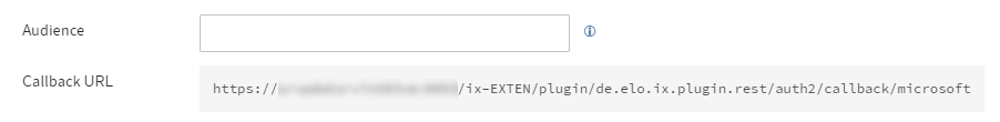 ELO Modern Authentication Konfigurationsseite; Konfigurationsbereich für Microsoft; Feld 'Callback URL'