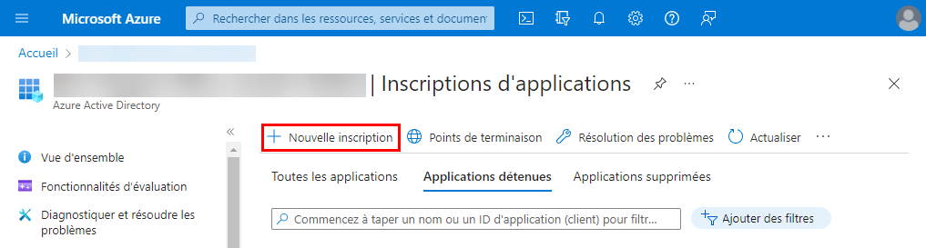 Section 'Enregistrements d'application'; bouton 'Nouvel enregistrement'