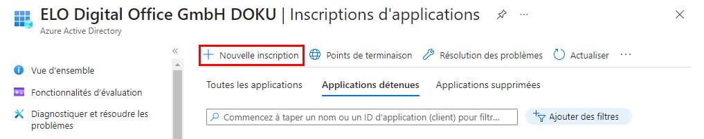 Section 'Enregistrements d'application'; bouton 'Nouvel enregistrement'