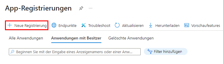 Bereich 'App-Registrierungen'; Button 'Neue Registrierung'