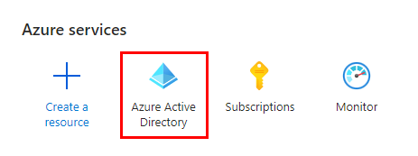 Microsoft Azure home screen; 'Azure Active Directory' service selected