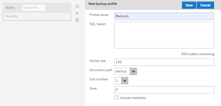 'Backup profiles' area