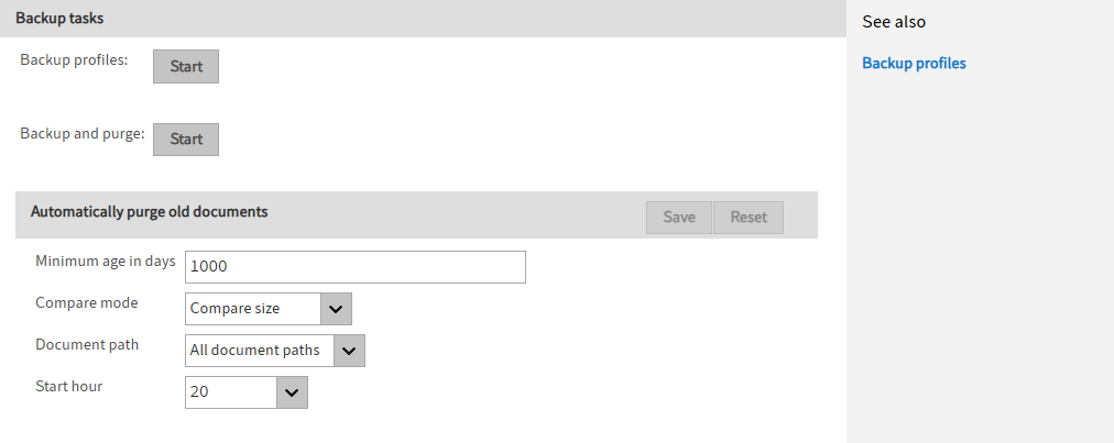 'Backup tasks' area
