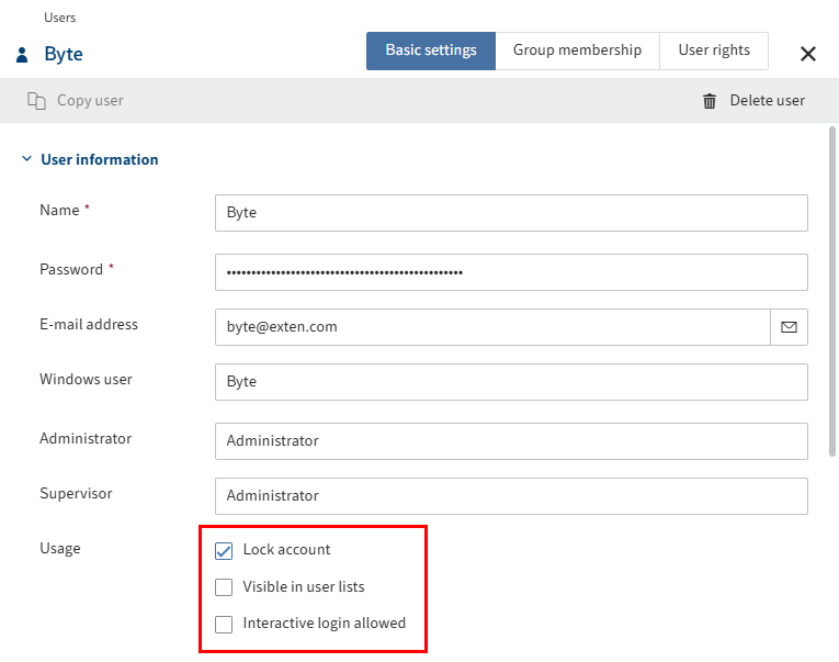 'Delete user' dialog box