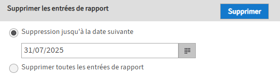 Section 'Supprimer les entrées de rapport'