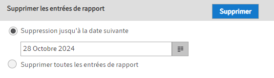 Section 'Supprimer les entrées de rapport'