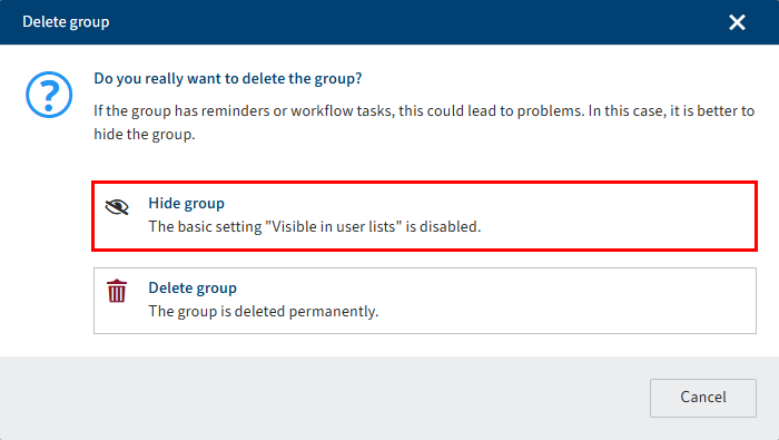 'Delete group' dialog box
