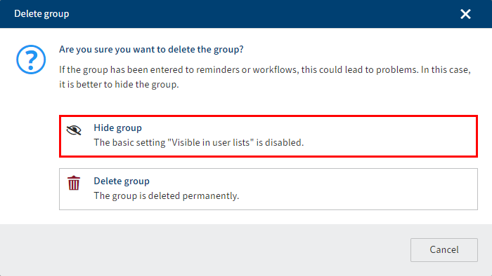 'Delete group' dialog box