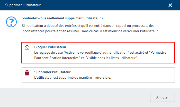 Dialogue 'Supprimer l'utilisateur'