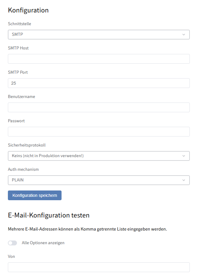Bereich 'E-Mail Administration'