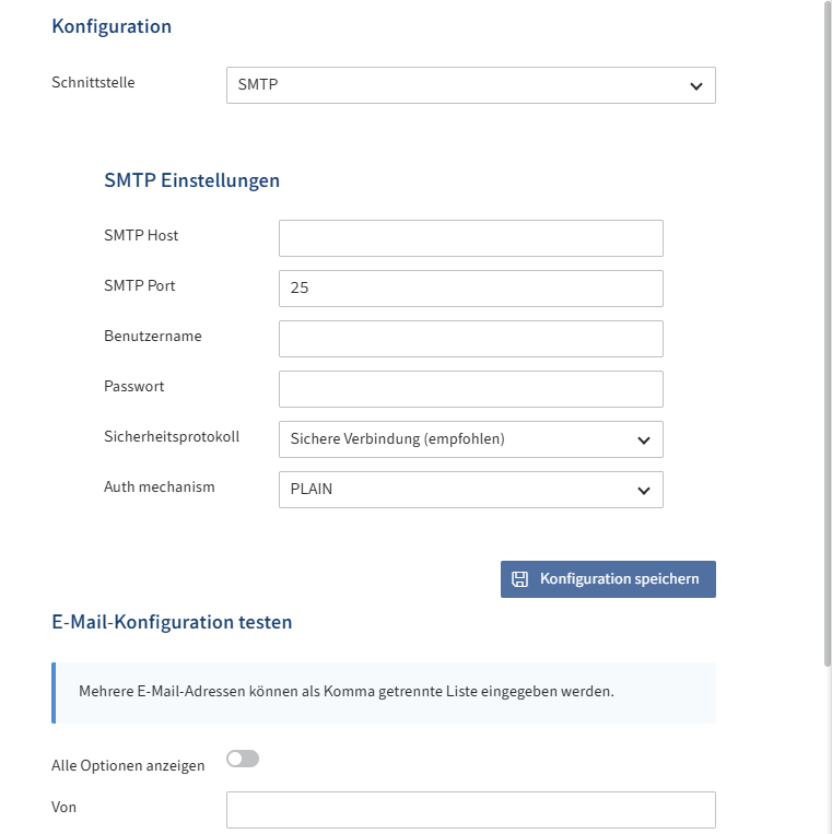 Bereich 'E-Mail Administration'