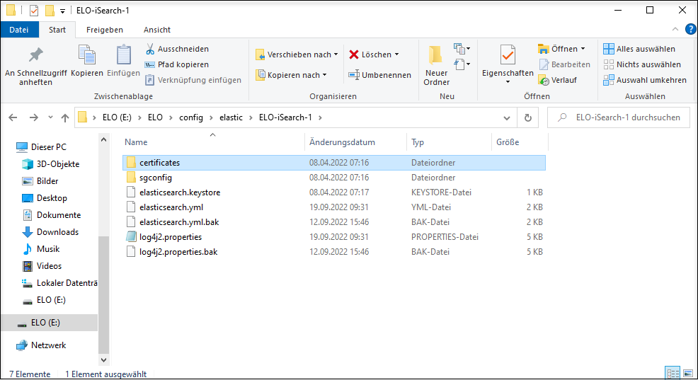 Dateien und Verzeichnisse zur Konfiguration des Elasticsearch-Dienstes