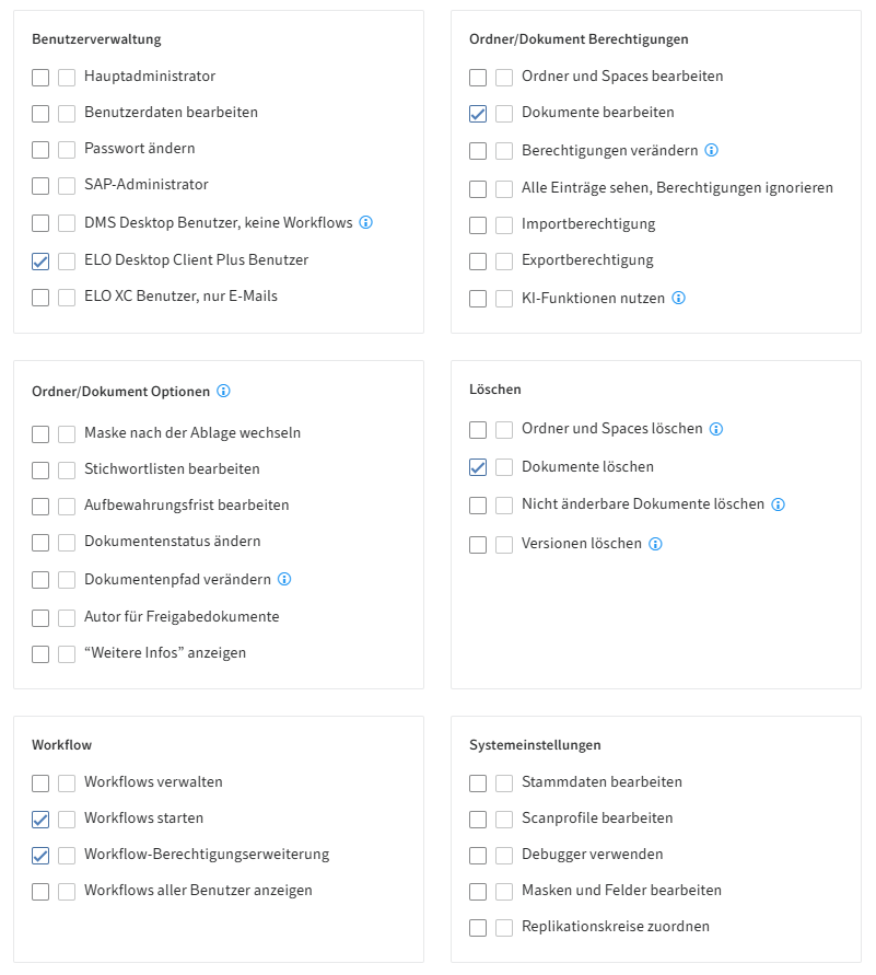 ELO Administration Console, Vergabe der Benutzerrechte für den ELO Standard-User