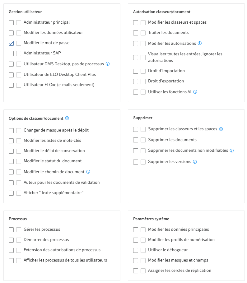 Console d'administration ELO, association des droits utilisateur pour l'utilisateur de la visionneuse ELO