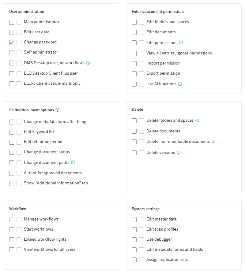 ELO Administration Console, assigning user rights for ELO view users