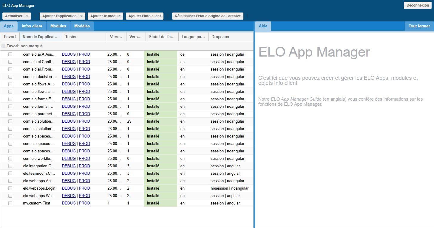Page 'ELO App Manager'