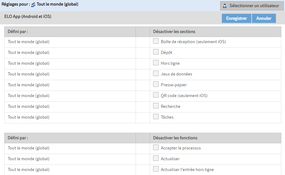 Section 'Application ELO' (Android et iOS)