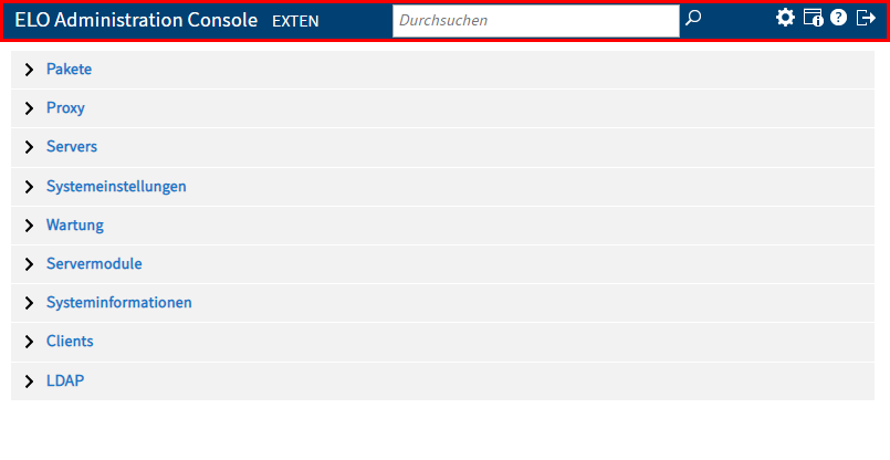 Topbar der ELO Administration Console