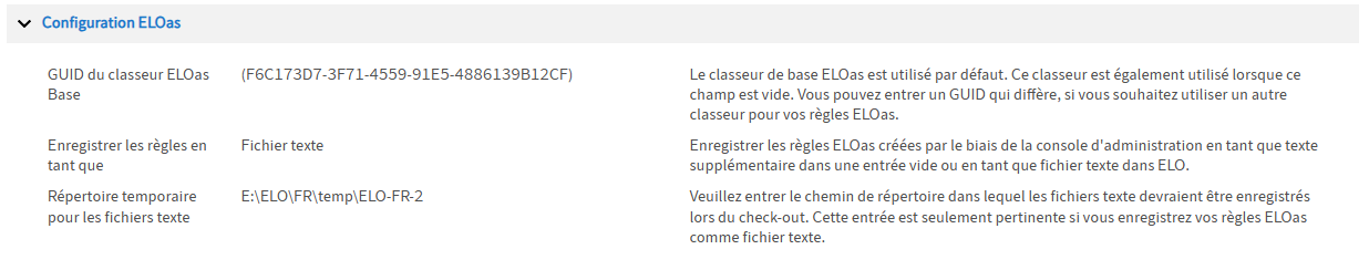 Configuration; réglages pour les ELO Automation Services