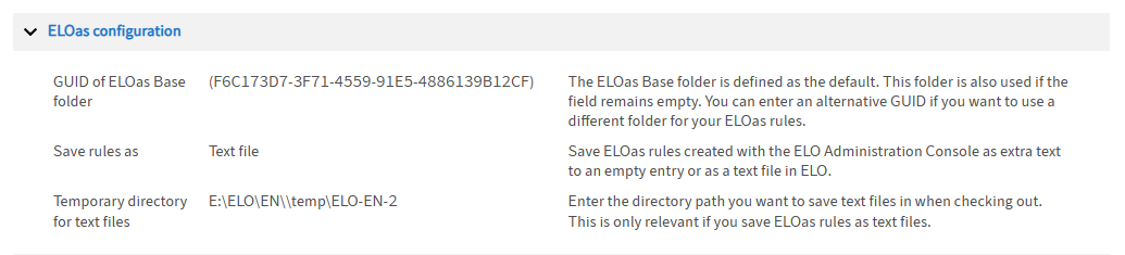 Configuration; ELO Automation Services settings