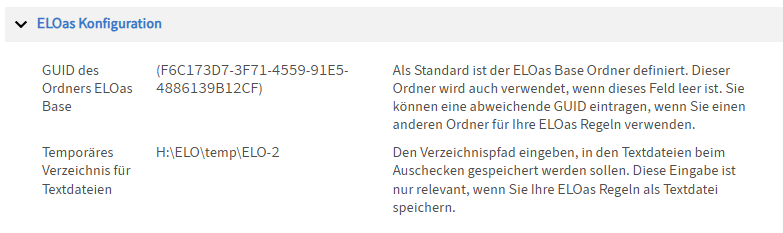 Konfiguration; Einstellungen für die ELO Automation Services