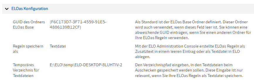 Konfiguration; Einstellungen für die ELO Automation Services