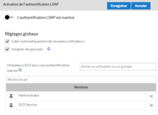 Point de menu 'Activation de l'authentification LDAP'