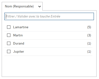 Filtres pour les champs utilisateur