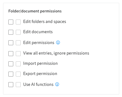 User rights; 'Folder/document rights' section